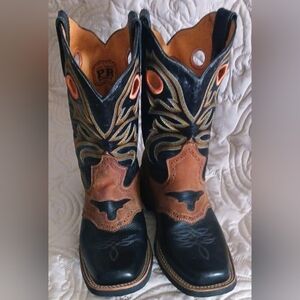 Longhorn Western Boots Black and Tan (Mens Sz 7) Womens Sz 8.5